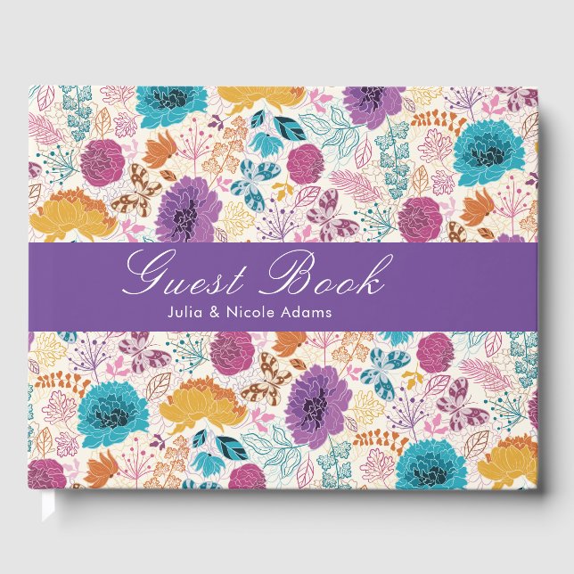 Livre D'or Turquoise Purple Jaune Fleurs de prairie de printe (Recto)