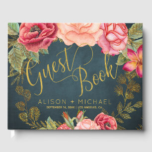 Livre D'or Typographie florale marine rose de luxe mariage