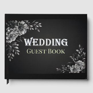 Livre D'or Typographie Moderne Monochrome Noir Blanc Mariage