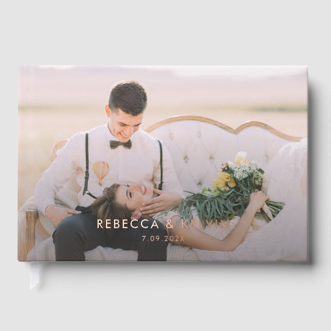 Livre D'or Typographie moderne Rose photo Gold Foil Mariage (Recto)