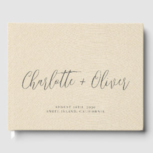 Livre D'or Typographie personnalisée Cream Faux Linen Mariage