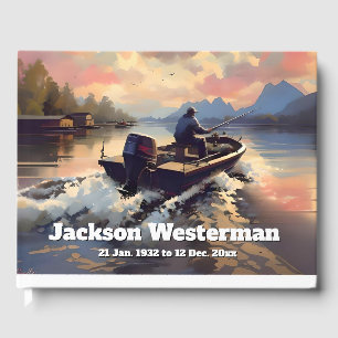 Livre D'or Un homme dans un bateau de pêche sur Lake Memorial