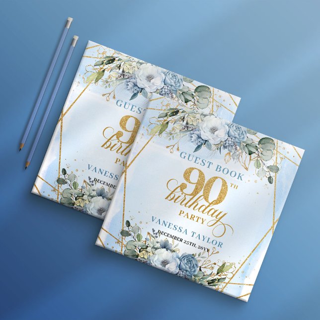 Livre D'or Unique Elegant Script Dusty Blue 90th Birthday  (Unique Elegant Script Dusty Blue 90th Birthday Guest Book

)