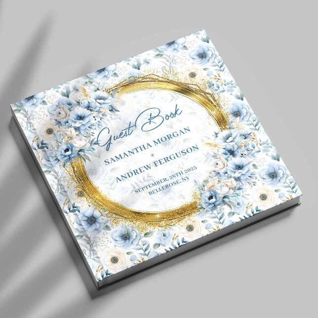 Livre D'or Unique Pastel Blue Gold Parties scintillant Mariag (Unique Pastel Blue Gold Glitter Wedding Guest Book)