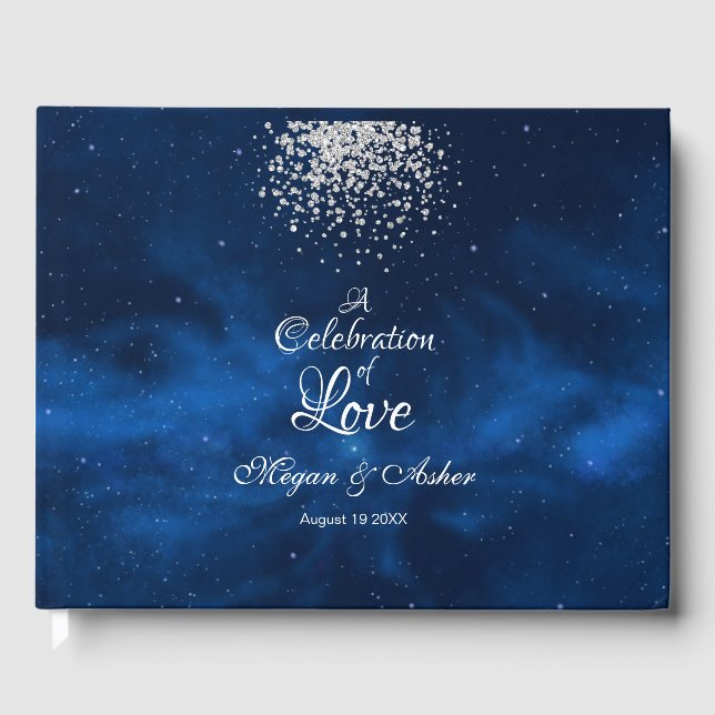 Livre D'or Univers bleu romantique avec Confetti argenté (Recto)