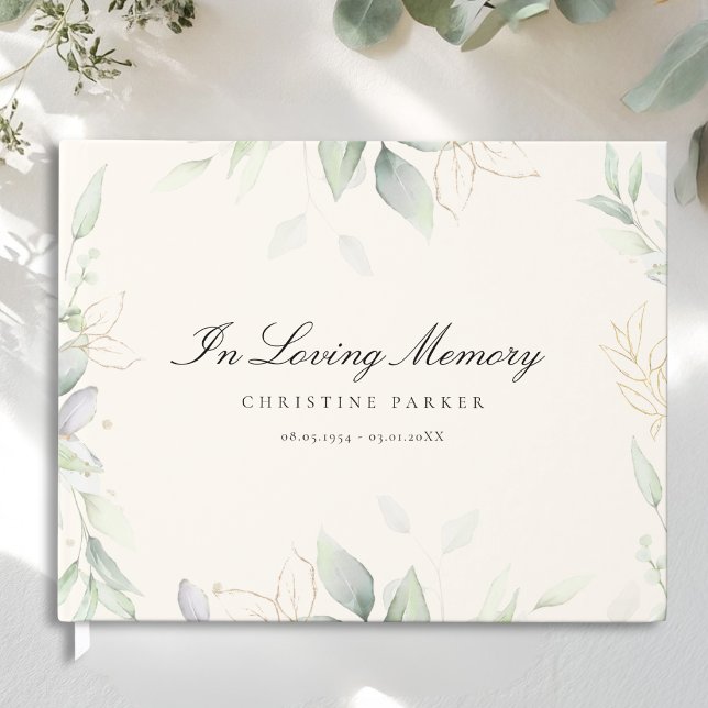 Livre D'or Végétation "En souvenir affectueux" Beige Obsèques (Greenery "In Loving Memory" Beige Funeral Guest Book)