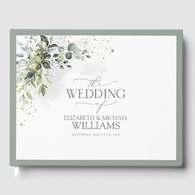 Livre D'or Verdure botanique Mariage d'aquarelle fleurie (Recto)