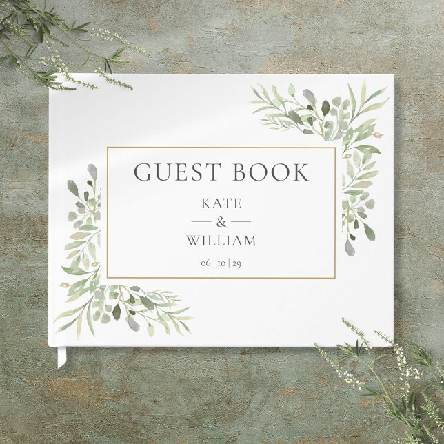 Livre D'or Verdure Botanique Moderne Mariage élégant (Greenery Botanical Modern Elegant Wedding Guest Book)