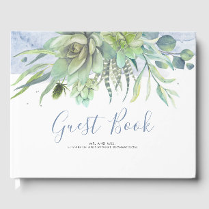 Livre D'or Verdure Succulents Dusty Blue Mariage
