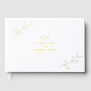 Livre D'or Véritable Feuilles d'or Élégant Mariage Monogramme