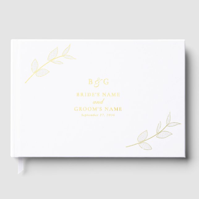 Livre D'or Véritable Feuilles d'or Élégant Mariage Monogramme (Recto)