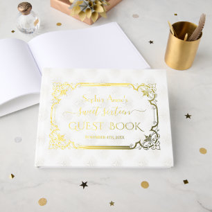 Livre D'or Véritable Foil Blanc Or Art Déco Doux 16e annivers