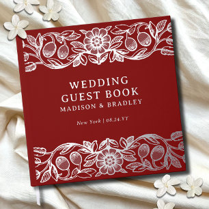 Livre D'or Véritable Foil Vintage Floral Mariage rouge