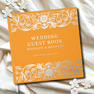 Livre D'or Véritable Foil Vintage Floral Orange Mariage
