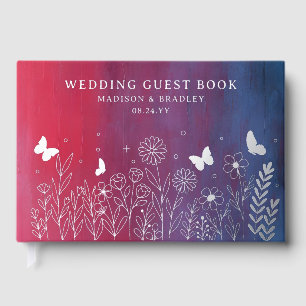 Livre D'or Véritable Mariage floral bleu rouge Élégant