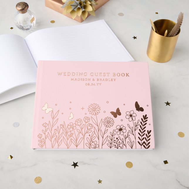 Livre D'or Véritable Mariage floral élégant (Recto ouvert)