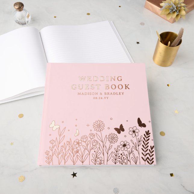 Livre D'or Véritable Mariage floral élégant (Recto ouvert)