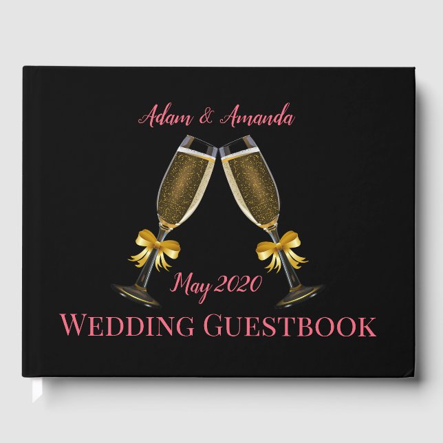Livre D'or Verres de champagne rose et noir mariage (Recto)