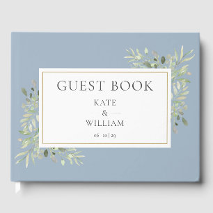 Livre D'or Vert Botanique Élégant Dusty Blue Mariage