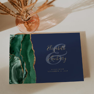 Livre D'or Vert émeraude moderne Agate Or Bleu marine Script