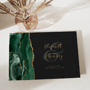 Livre D'or Vert émeraude moderne Agate Or Script Sombre