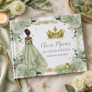 Livre D'or Vert sauge floral Princesse et Grenouille Quincean