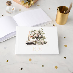 Livre D'or Vieux Argent Monogrammé Champagne et Rose Mariage