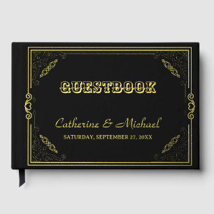 Livre D'or Vintage Art Déco Elégant Black White Gold Mariage