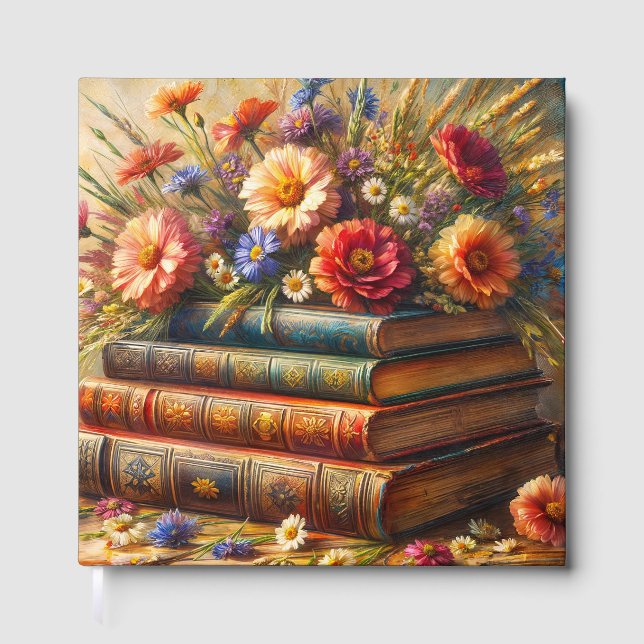 Livre D'or Vintage Books and Wildflowers Art (Recto)