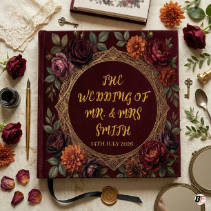 Livre D'or Vintage Bourgogne Floral Mariage Mr. & Mrs. Smith