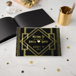 Livre D'or Vintage Great Gatsby Art Déco Mariage Gold Foil
