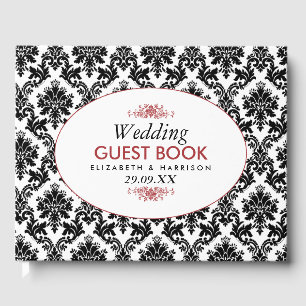 Livre D'or Vintage rouge, noir et blanc Mariage damassé