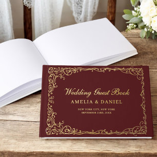 Livre D'or Vintage victorien Floral Bourgogne Mariage