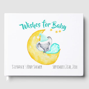 Livre D'or Voeux pour bébé Eléphant Lune & Etoiles Baby showe