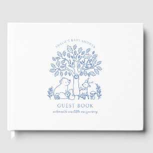 Livre D'or Voyage du bébé Baby shower d'animaux en bois bleu