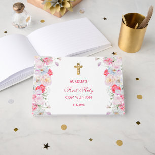Livre D'or Watercolor Flowers First Communion Guest Book