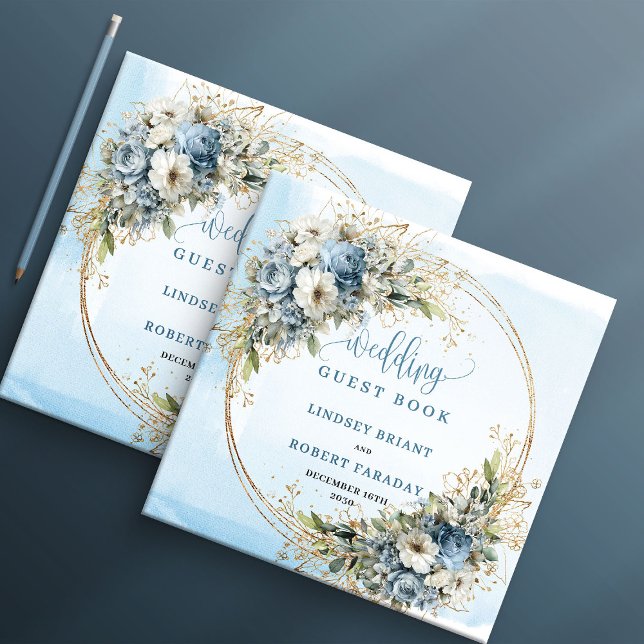 Livre D'or Watercolor Pastel Blue Floral Glitter Sign In Book (Watercolor Pastel Blue Floral Glitter Sign In Book

)