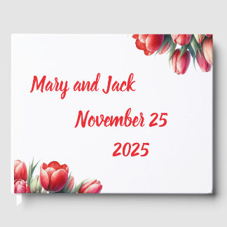 Livre D'or Watercolor rouge tulip mariage Foil GuestBook