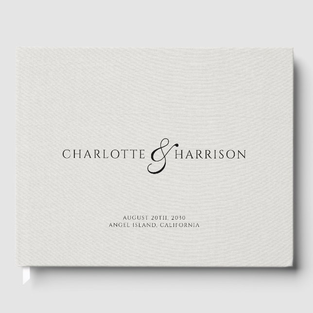Livre D'or Wedding Monogram White Faux Linen  (Recto)