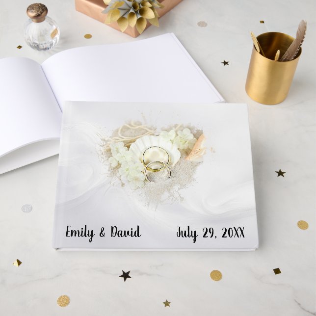 Livre D'or Wedding Rings in Seashell On White Satin (Recto ouvert)