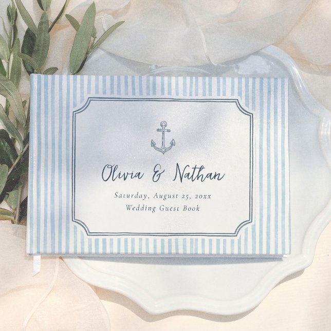 Livre D'or Whimsical Frame Retro Blue Stripes Wedding (Créateur téléchargé)