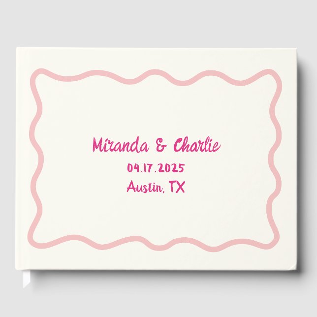Livre D'or Whimsical Minimal Wavy Sweet Bordure Mariage rose  (Recto)