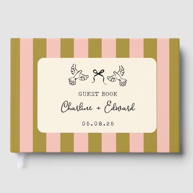 Livre D'or Whimsical Pink Green Striped Scribble Wedding (Recto)