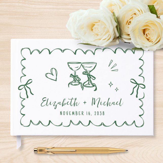 Livre D'or Whimsical Wavy Frame Hand Drawn Wedding (Whimsical Wavy Frame Hand Drawn Wedding Guest Book)