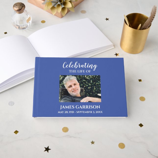 Livre D'or White on Blue Celebration of Life With Photo Guest (Recto ouvert)