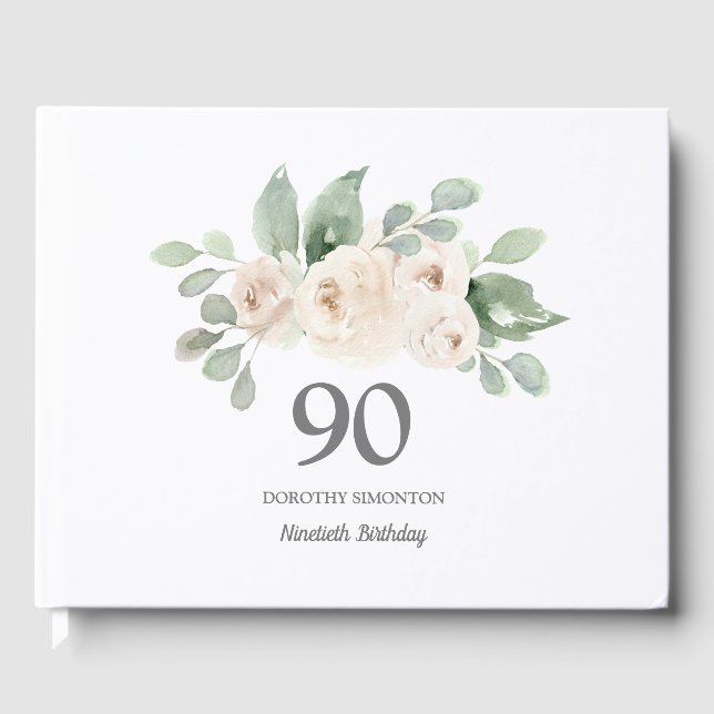 Livre D'or White Rose Botanical 90th Birthday Party (Recto)