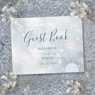 Livre D'or Winter Wonderland Élégant Script Mariage de neige