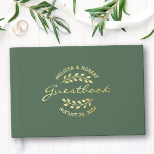 Livre D'or Wreath Gold Foil sur Mariage vert