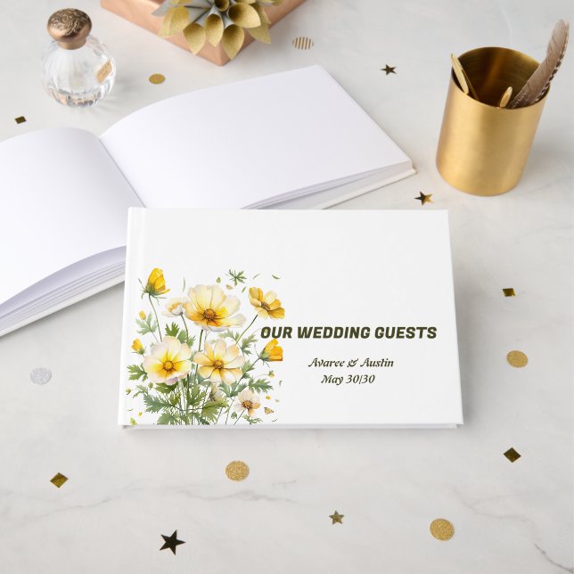 Livre D'or Yellow Spring Flowers Wedding (Recto ouvert)