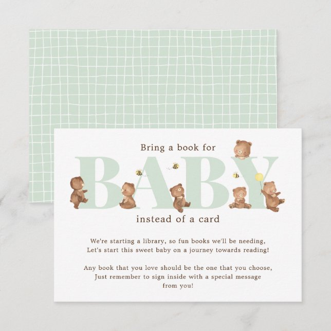 Livre d'ours de miel pour carte bébé (Devant / Derrière)